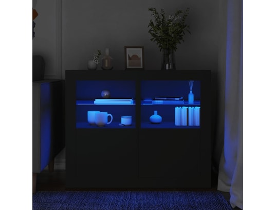 VIDAXL - Armoire de rangement Armoires latérales et lumières led 2 pcs noir bois d'ingénie...