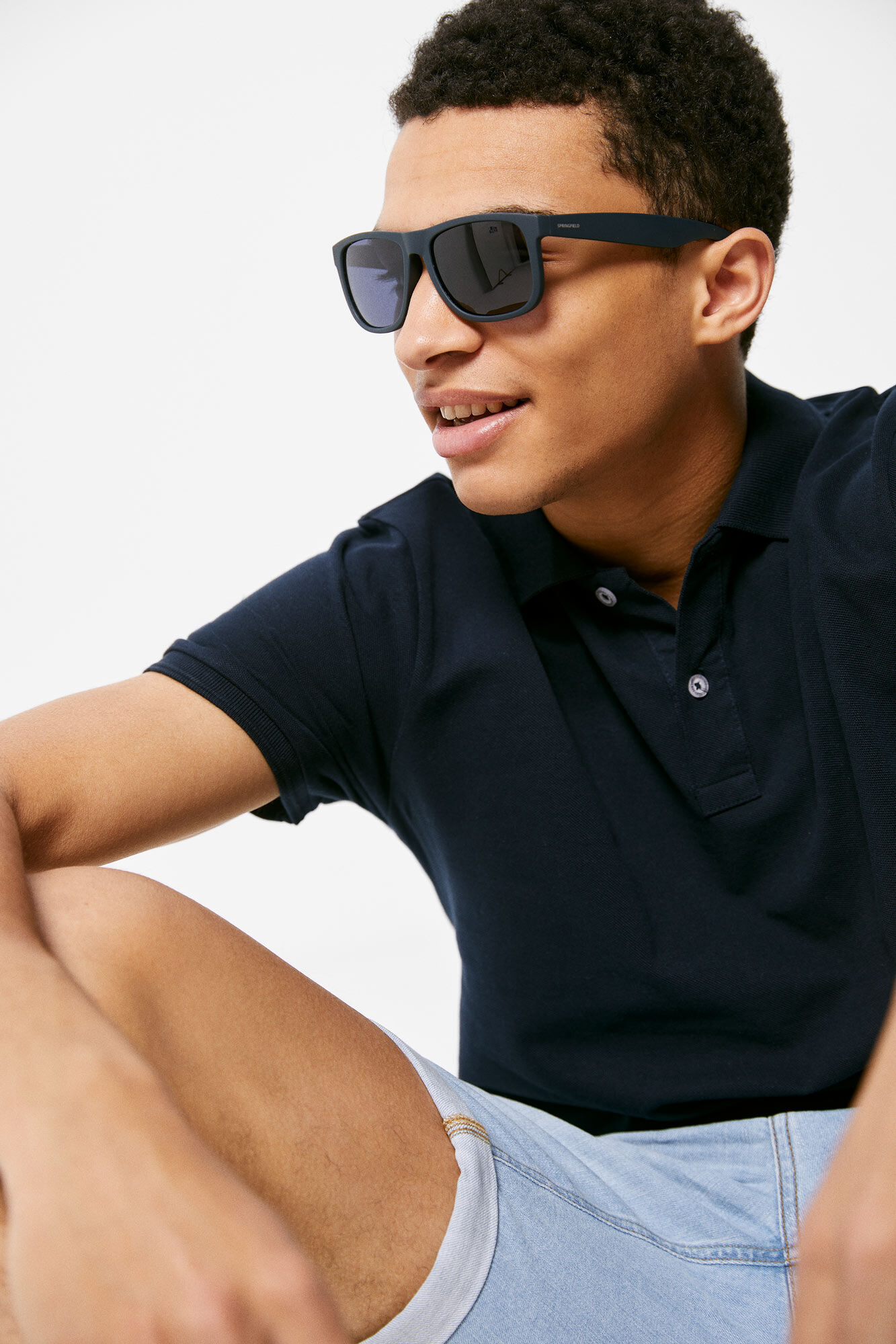 Camisa polo básica slim em piqué - azul marinho