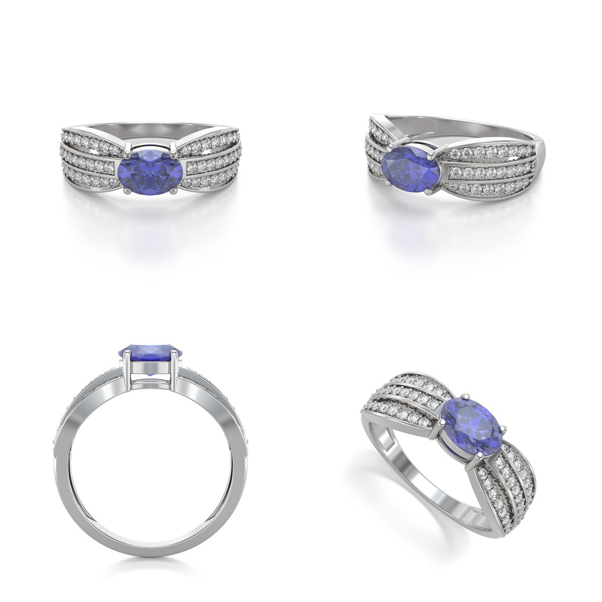 Bague ADEN Tanzanite et diamants sur Argent 925 2.89grs
