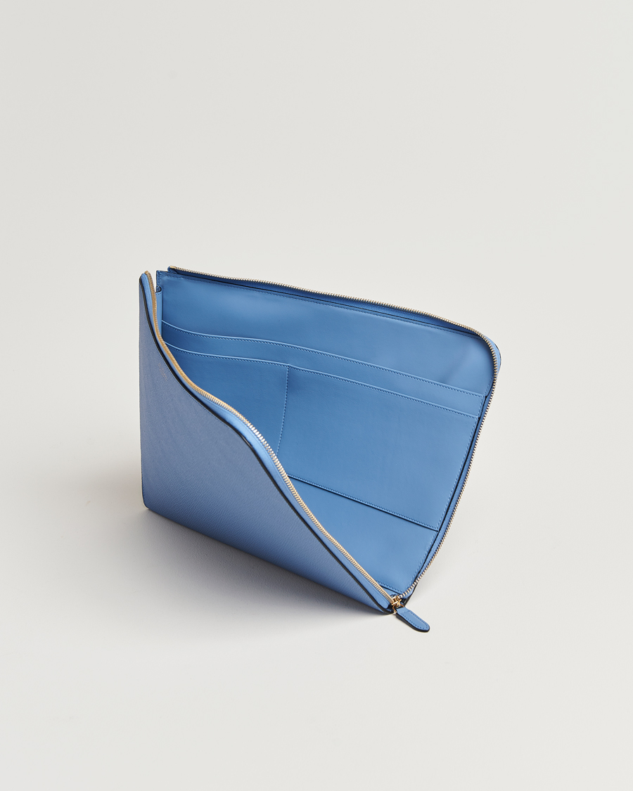 Smythson Panama Small Laptop Case Nile Blue