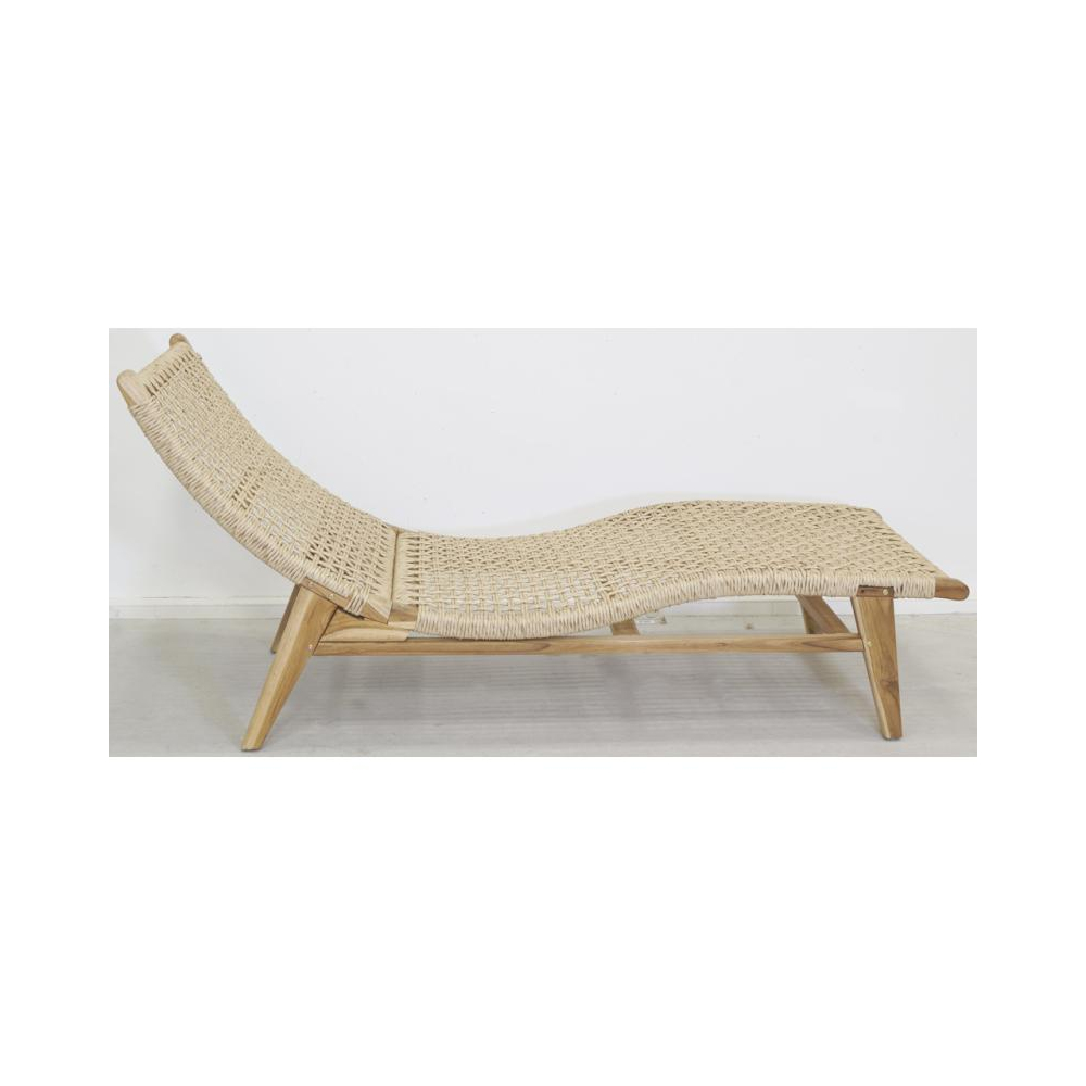 Chaise bain de soleil en teck et cannage synthétique