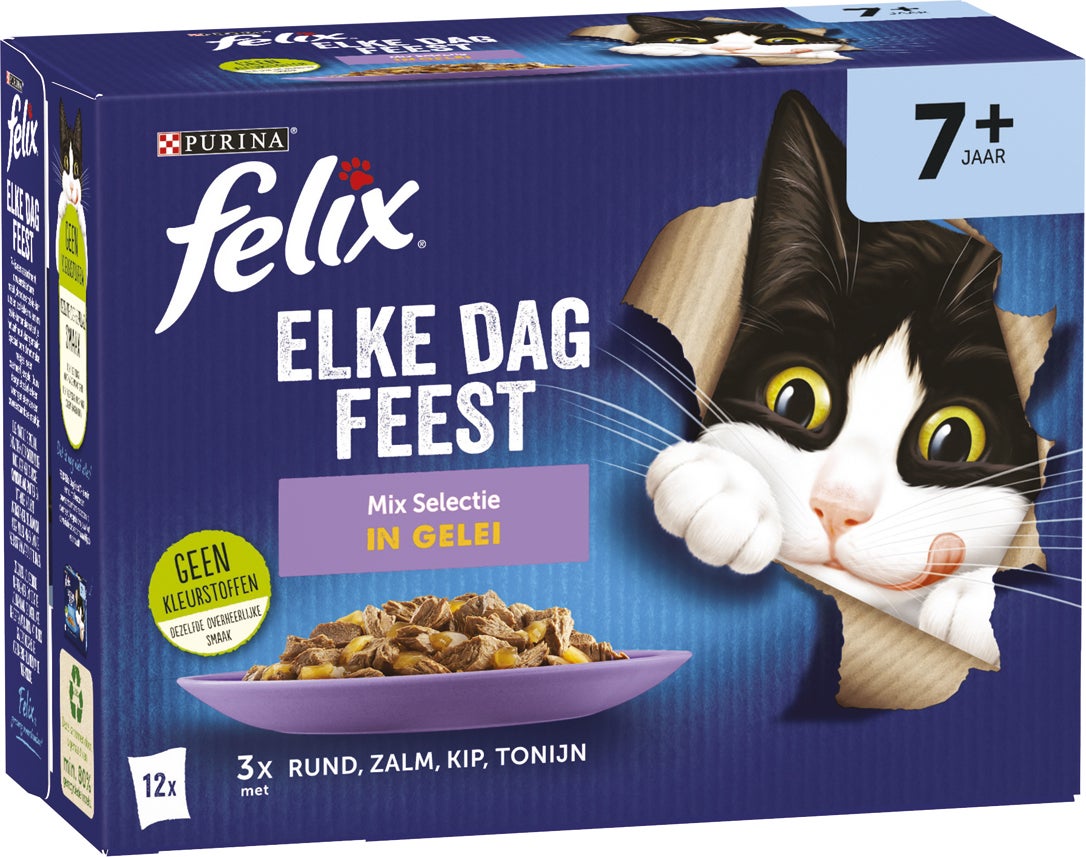 Felix kattenvoer in gelei Elke Dag Feest Mix Selectie senior 85 g 12 stuks