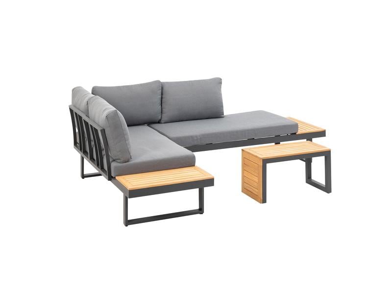 COCON Loungeset Ascona, Anthrazit, 4 Sitzplätze Zwei Sofas und ein Beistelltisch für Garten, Terrasse oder Balkon