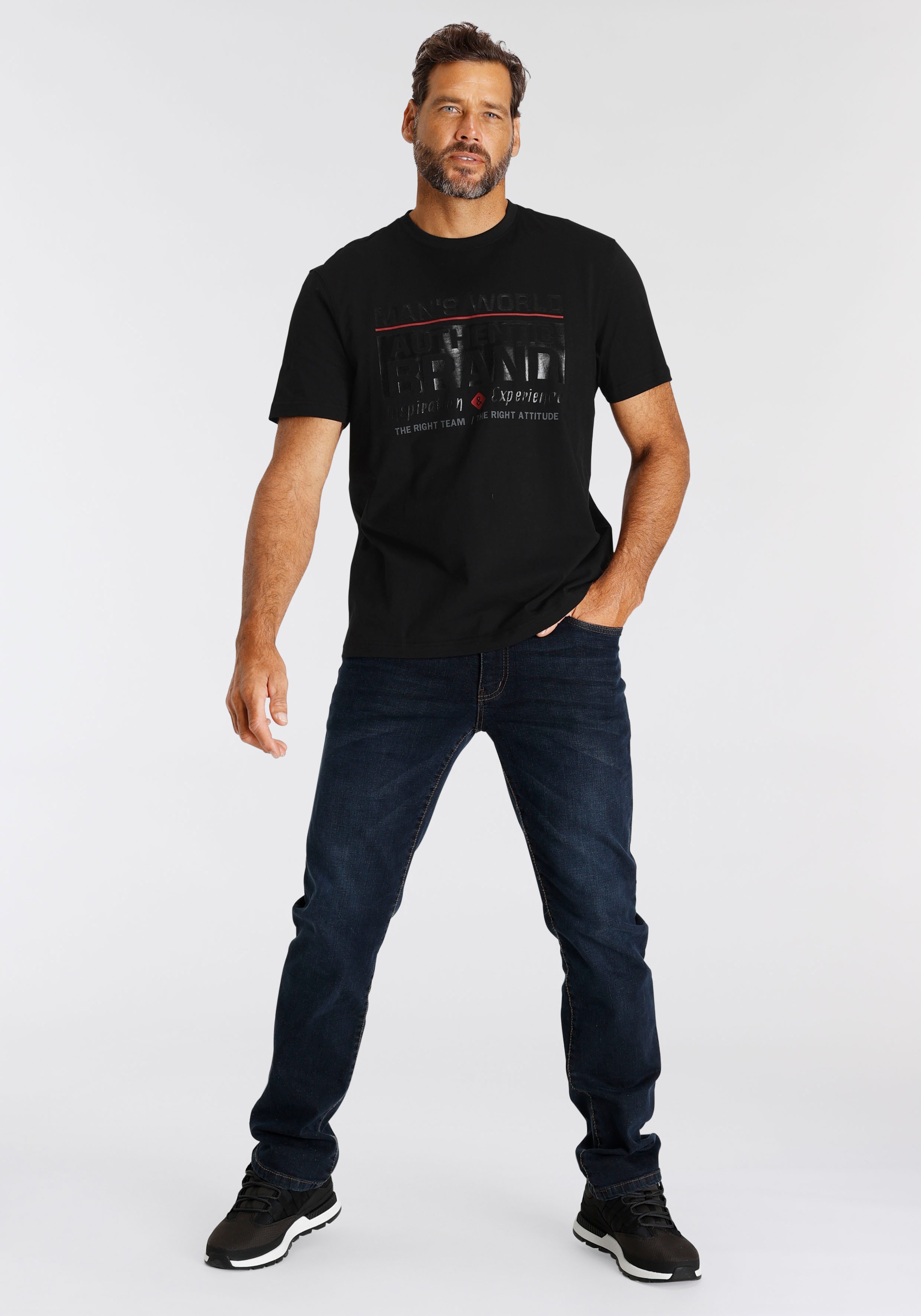 Man's World T-Shirt , Kurzarm,  mit Print,  Rundhals,  aus Baumwolle,  auch in grossen Grössen