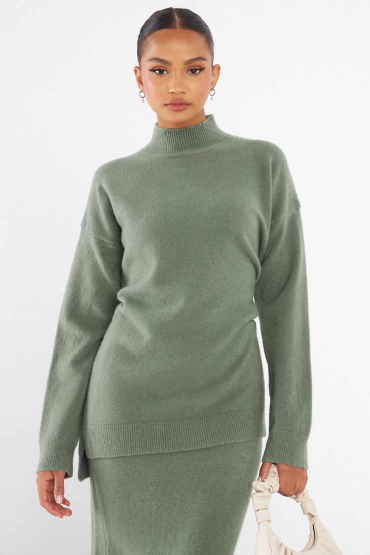 Ensemble 2 pièces pull + jupe kaki