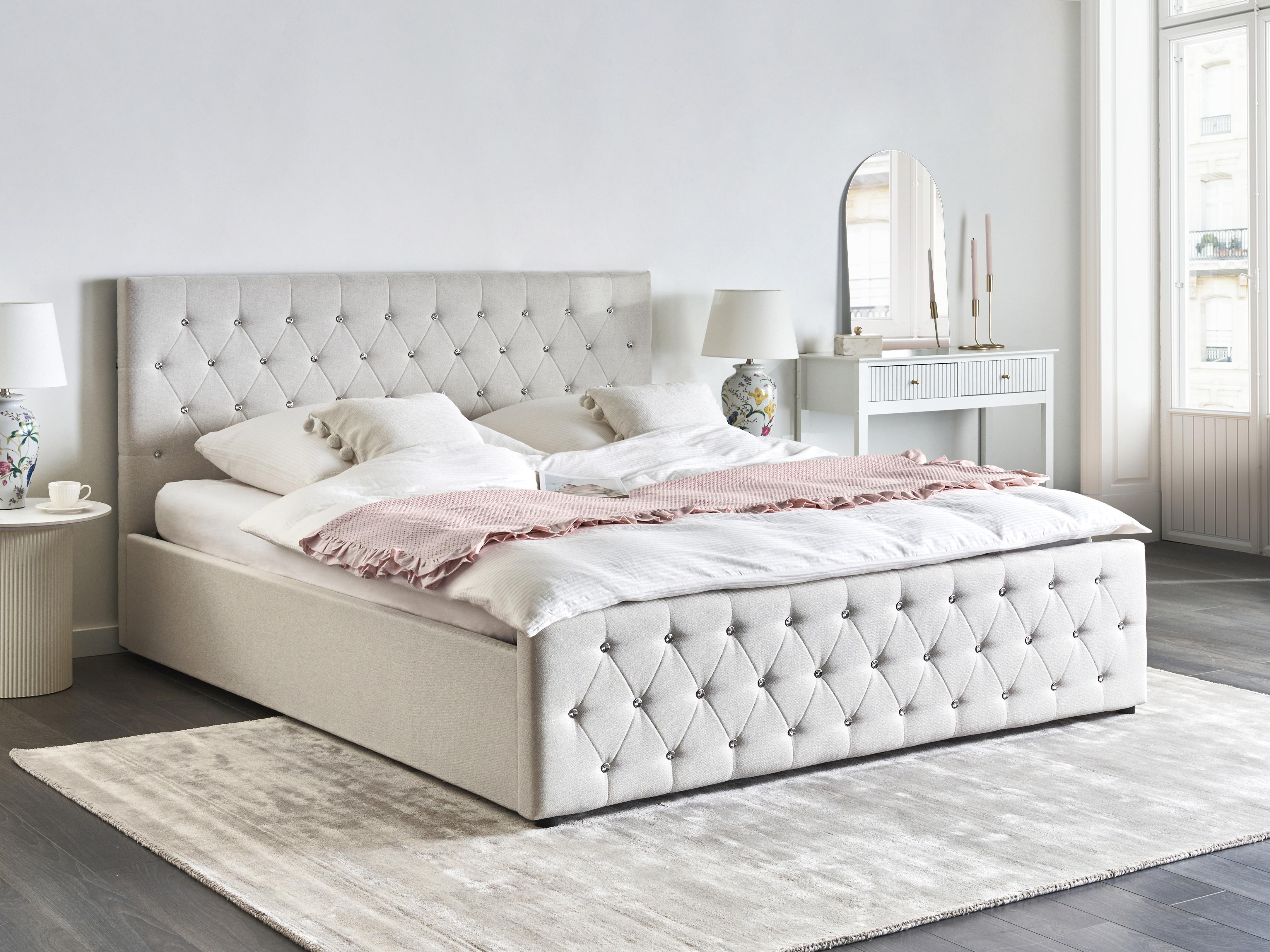Bed met opbergruimte Stof AMIENS 180 x 200 cm Beige