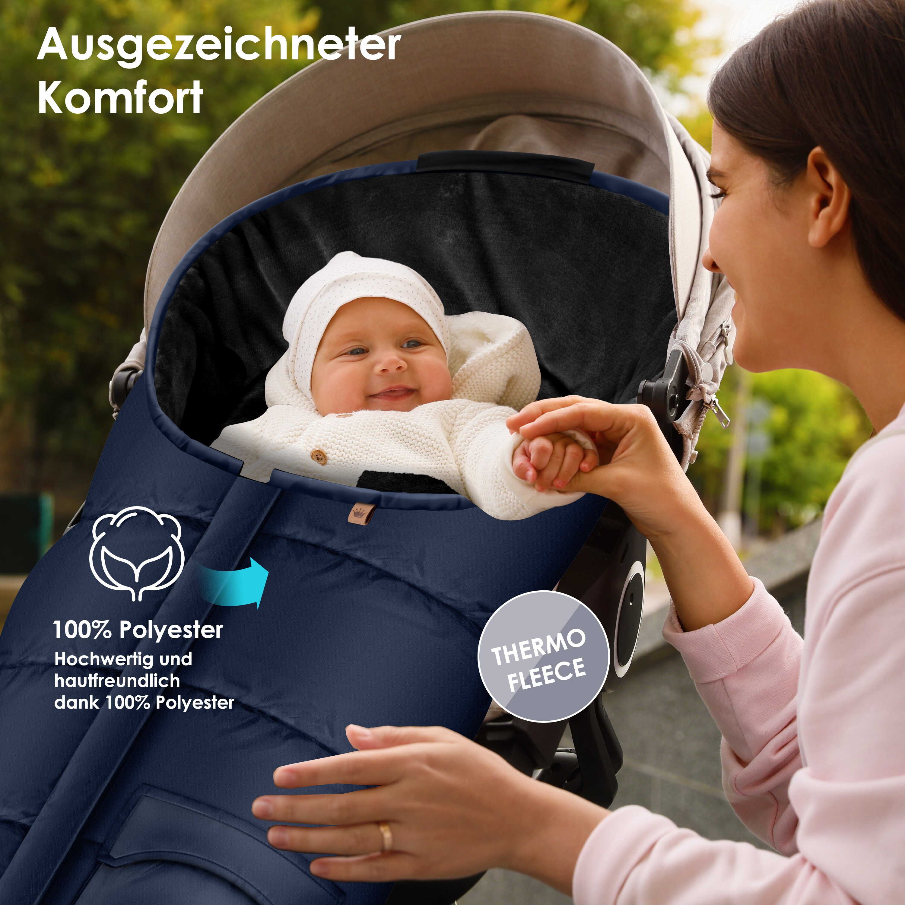 KIDIZ® Babyfußsack Baby Fußsack Winterfußsack Babyschale mit Reißverschluss Kuschelsack Babydecke Kinderwagen waschbar Tasche passend für alle Kinderwagen BettWärmedecke aus Thermo-Fleece