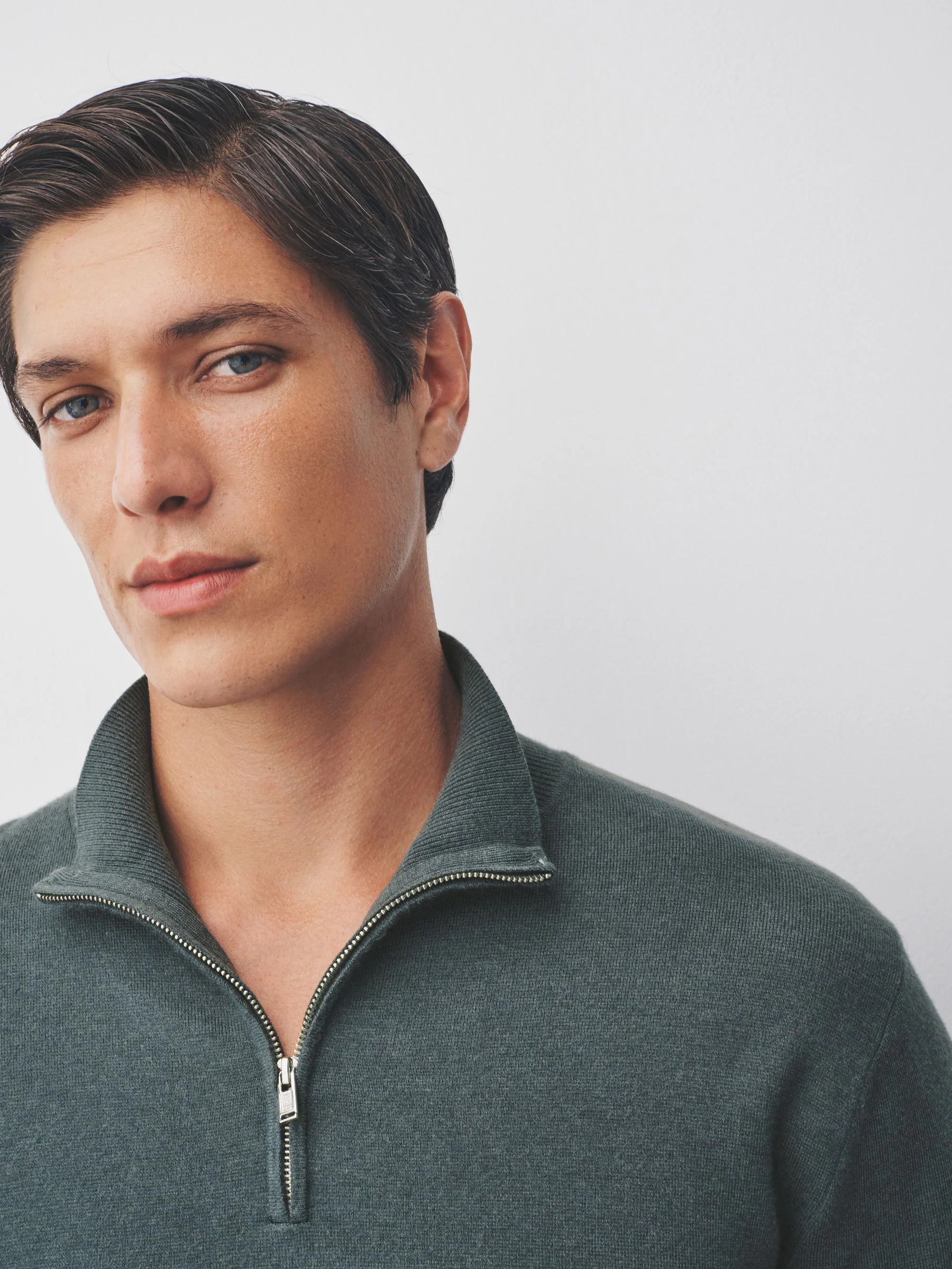 Grijs-groen - Regular Fit Premium Mid Weight Zip Neck Jumper