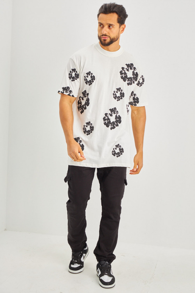 T-shirt motif floral blanc