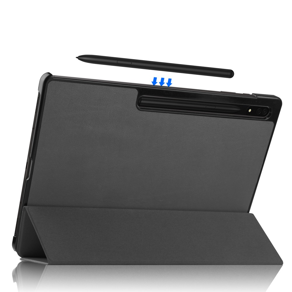 Samsung Galaxy Tab S10 Ultra Flipcase Hülle Ledertasche mit Aufstellfunktion Litchi Look   S-Pen Halterung - Grau