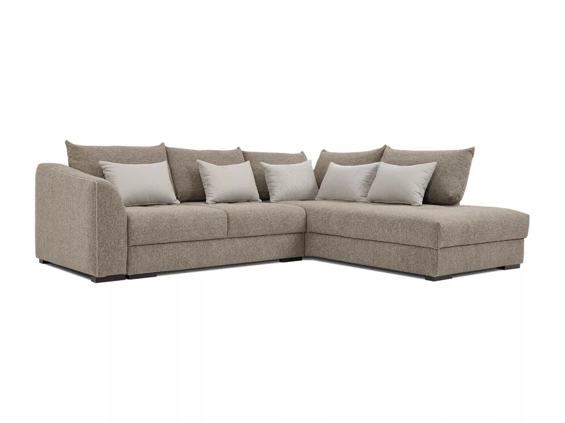 Canapé d'angle droit 5 places convertible tissu marron clair - Elbe