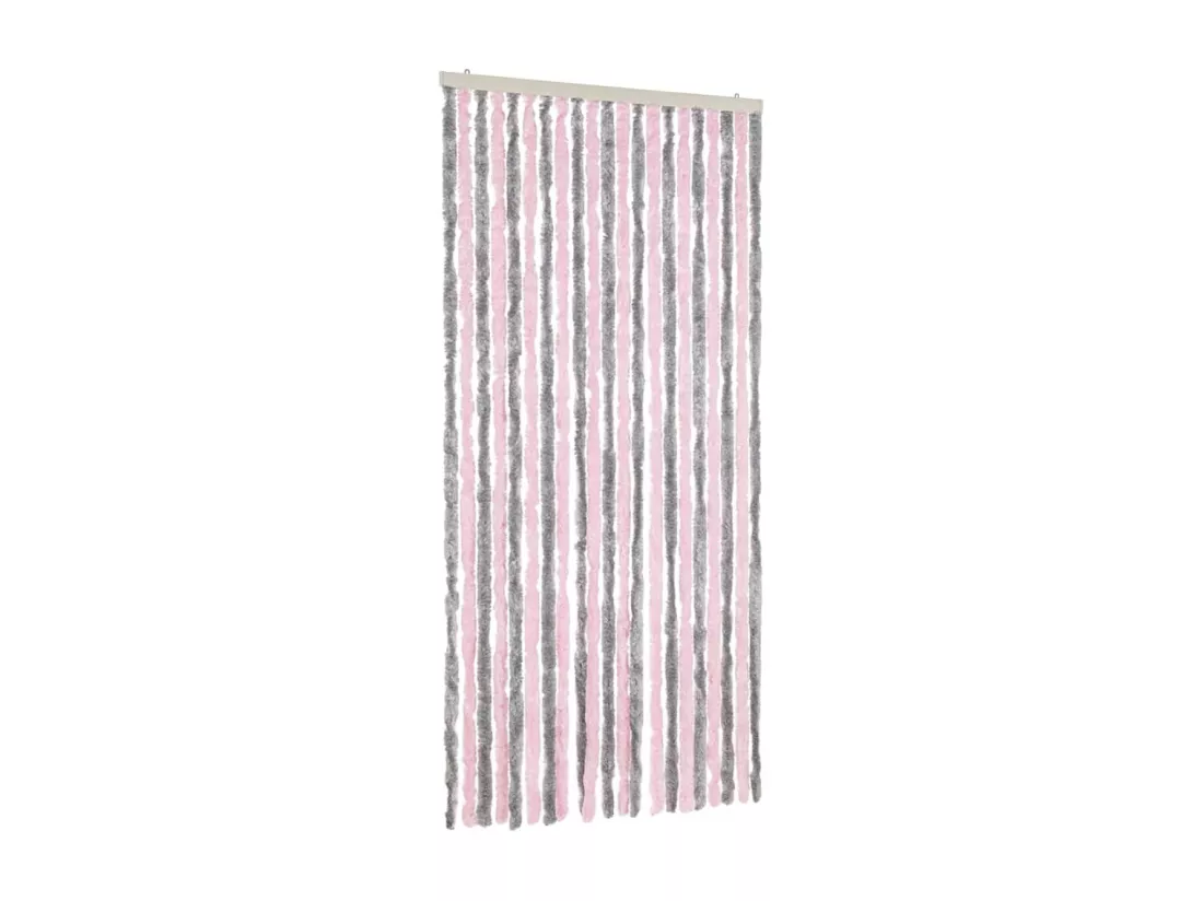 Rideau anti-mouches gris argenté et rose 90x220 cm chenille
