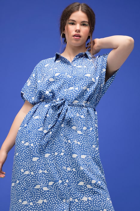 Maxikleid, oversized, Allover-Print, Hemdkragen, Knopfleiste