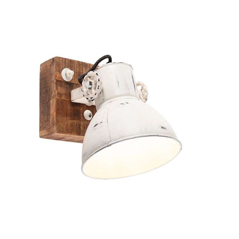 Industriële spot wit met mango hout 18 cm - Mangoes