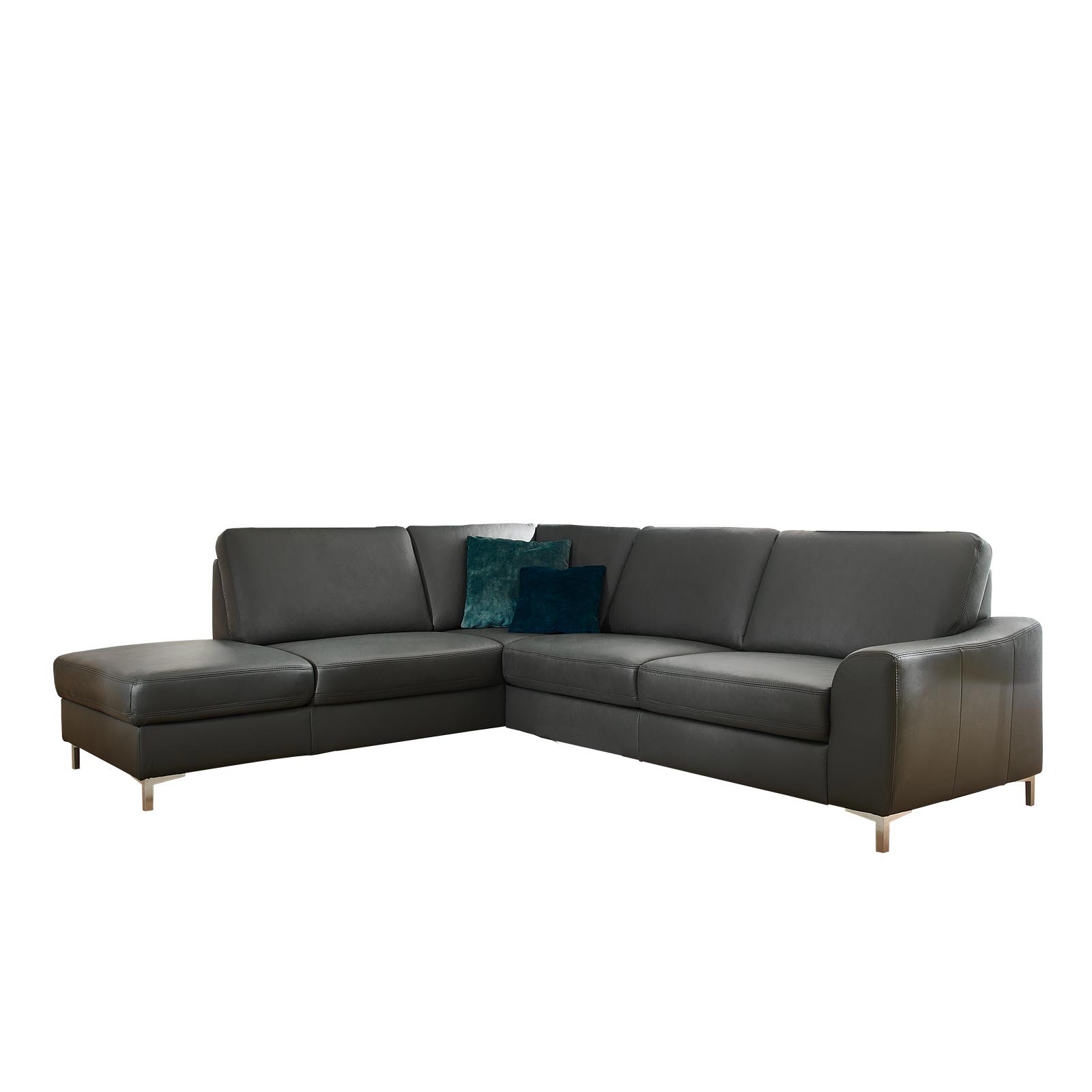 polsterpower Ledersofa - anthrazit - Anstellhocker links - Basismodell