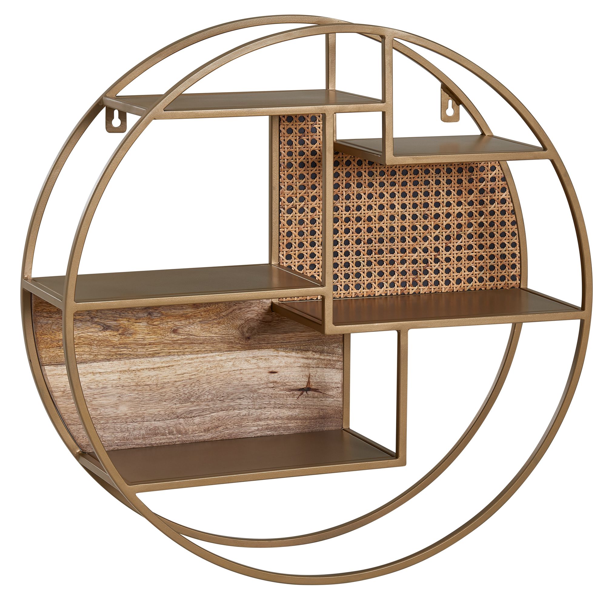 Wandregal FineBuy Hängeregal Holz Metall 62x62x17 cm Regal Rund Wiener Geflecht