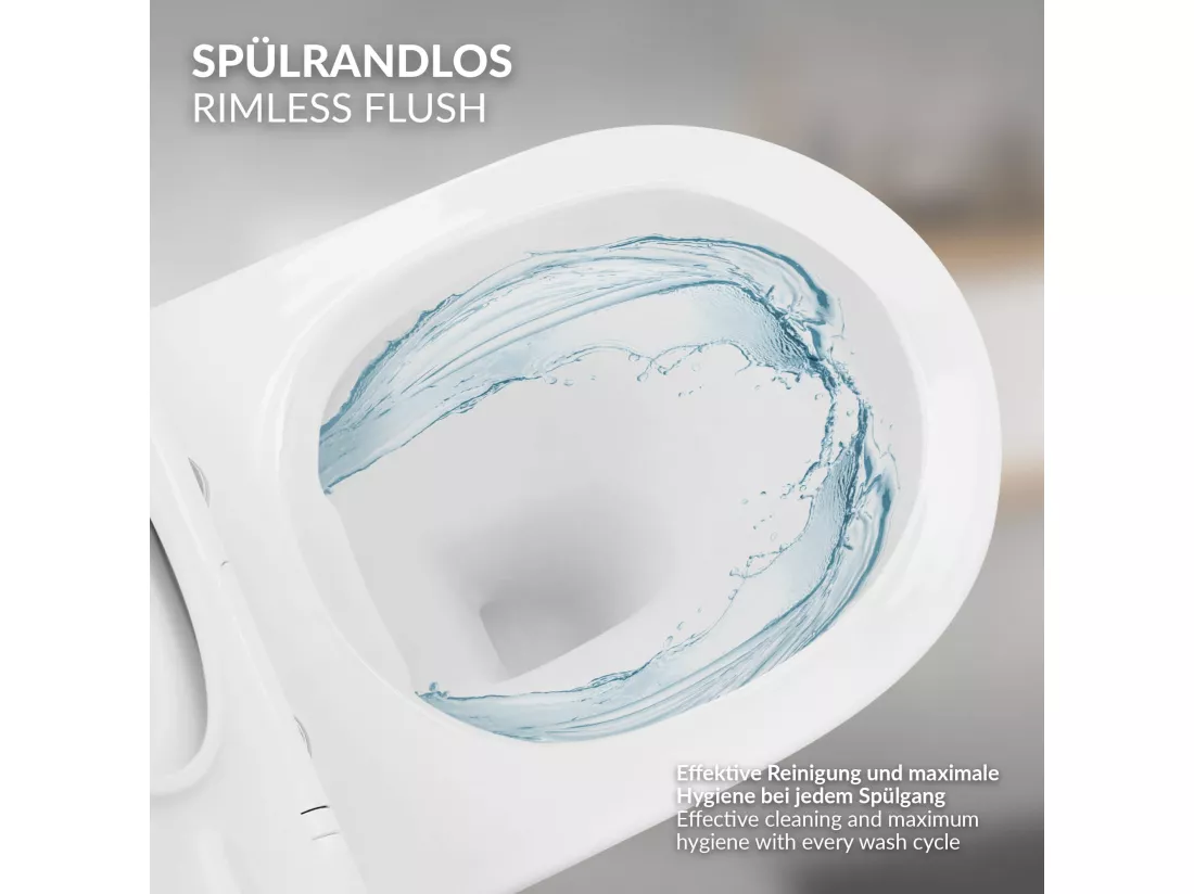ECD Germany WC Suspendu sans Rebord en Céramique Blanc, Revêtement Nano, Toilette Murale Suspendue Long 52cm, avec Siège Softclose Silencieuse, Chasse d'Eau