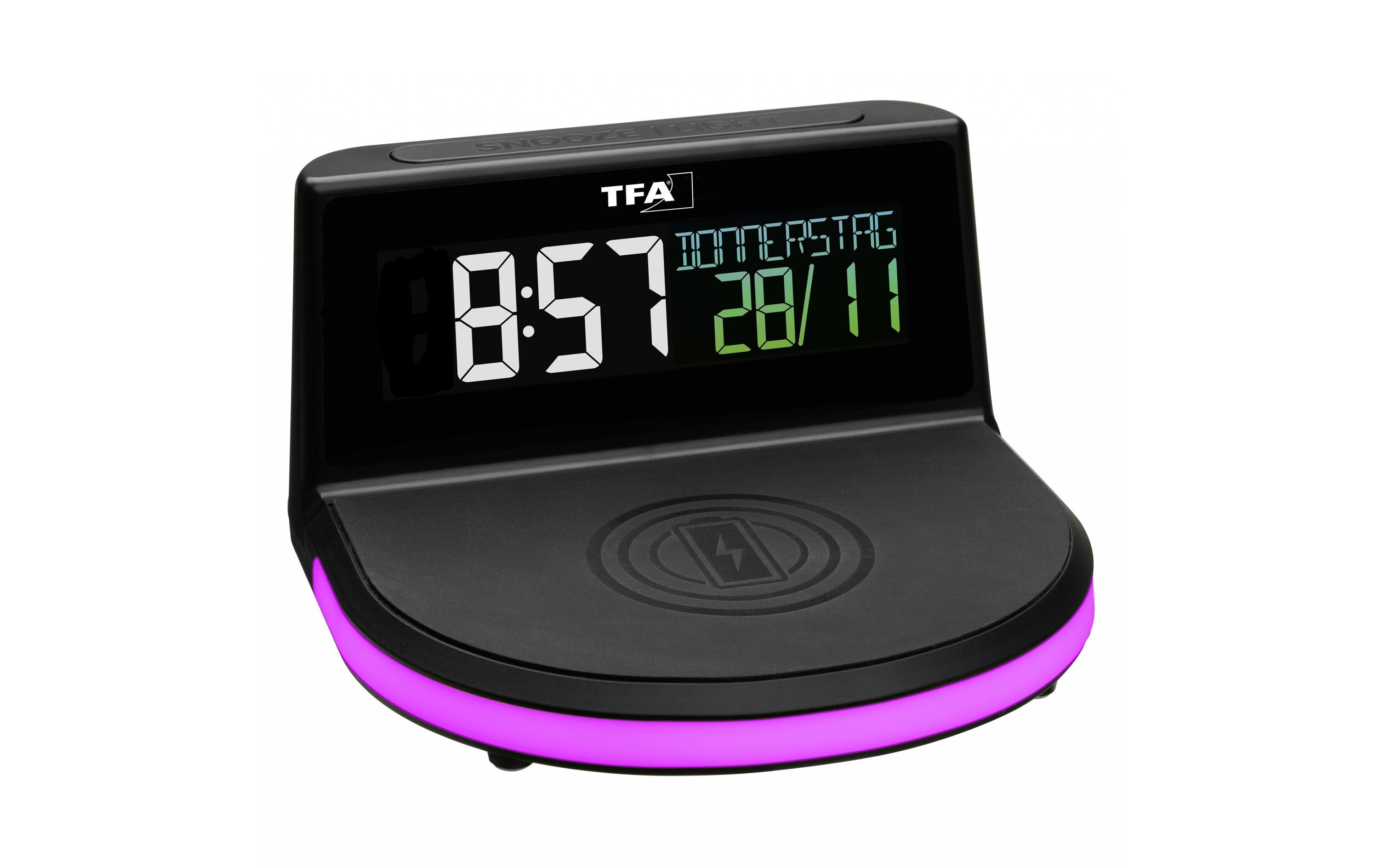 Digitalwecker Charge-it-Wireless SchwarzDigitalwecker mit kabelloser Ladestation