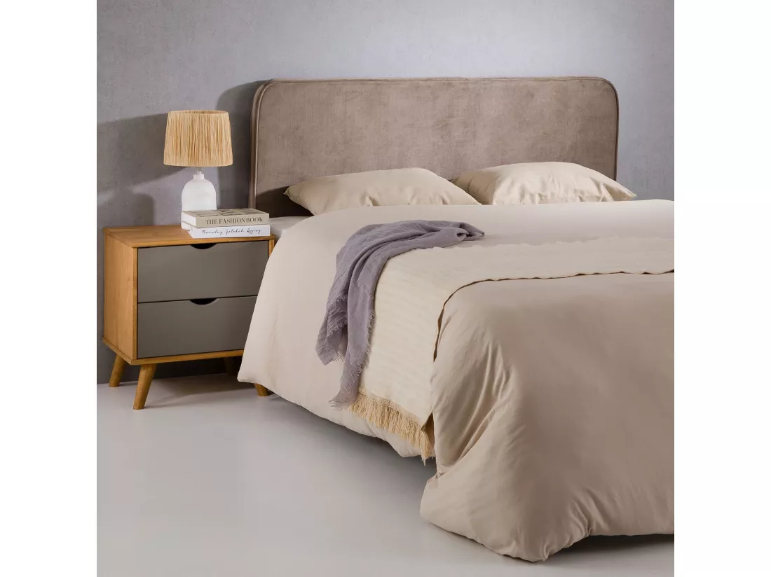 Tête de lit CELIA 120, En tissu rembourré, Fixation murale Design arrondi moderne, Pour lit 120 cm ou moins, Grège