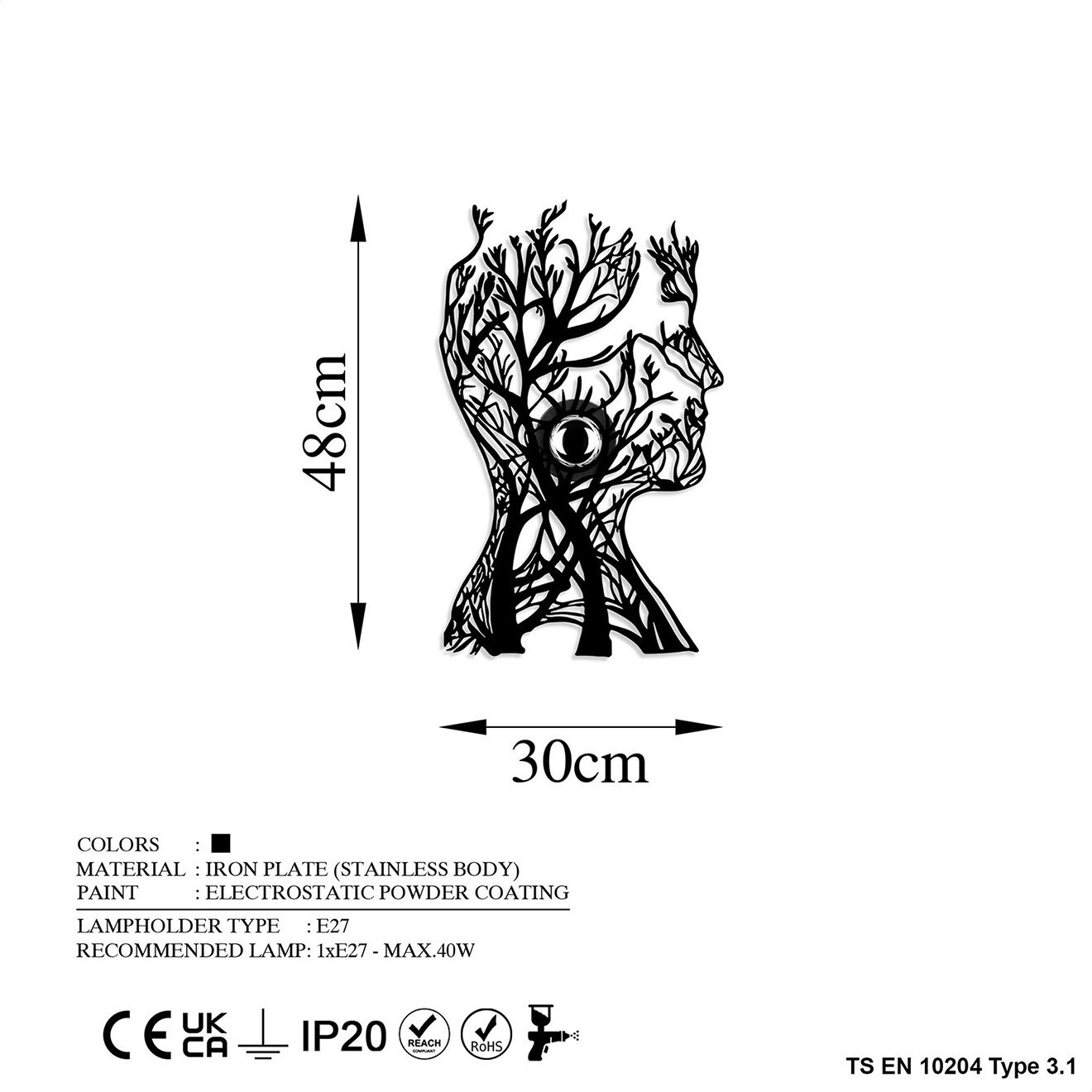 Sheen Applique murale Tree Man noire - 30x48x9 cm