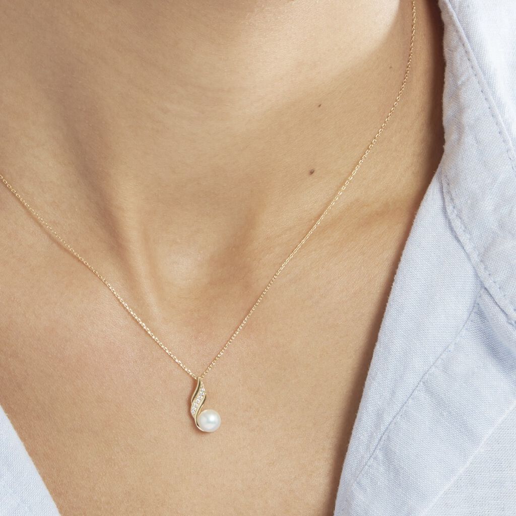 Collier Leta Or Jaune Perle De Culture Et Oxyde De Zirconium