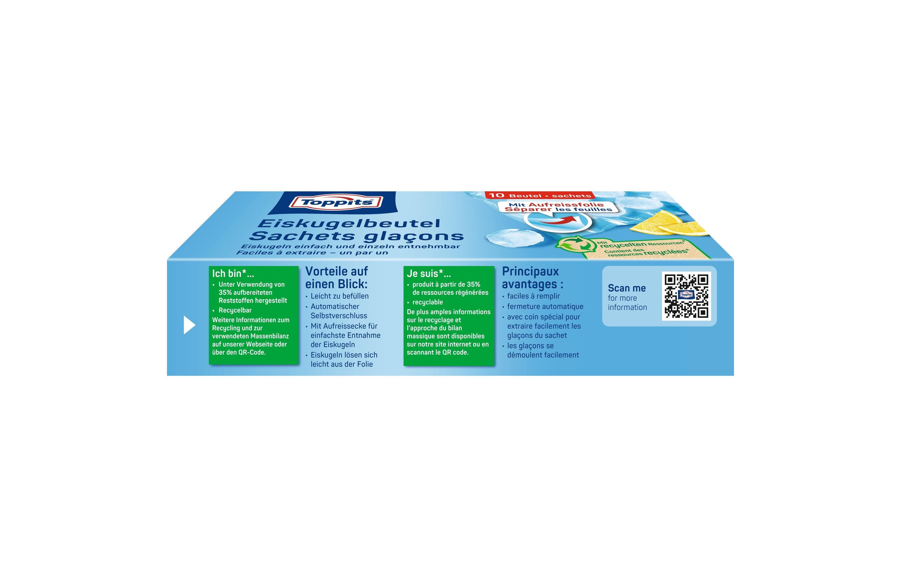 Eiswürfelbeutel 10 Stück, Blau/TransparentEiskugelbeutel mit automatischem Selbstverschluss