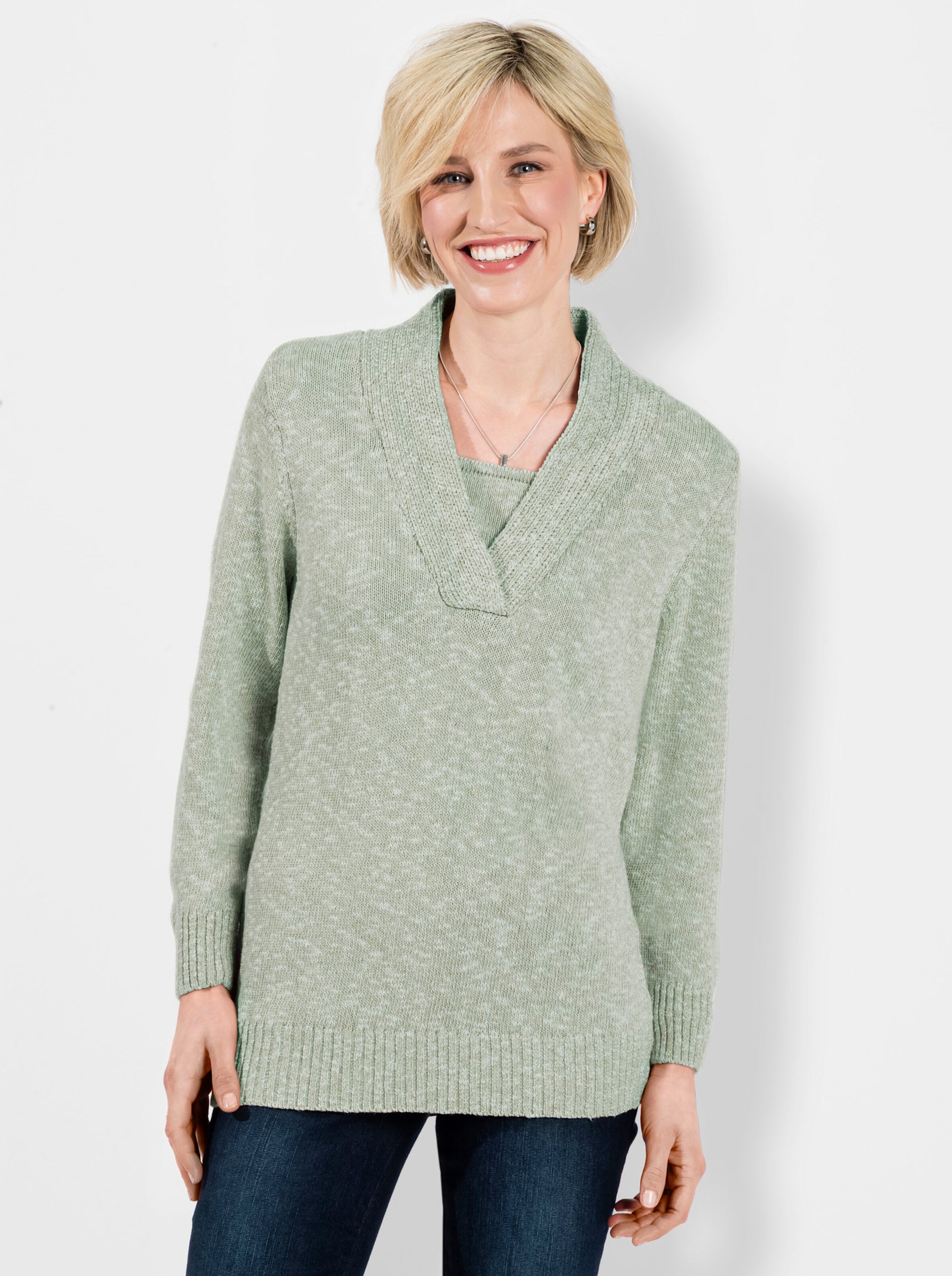 V-Ausschnitt-Pullover in 2-in-1-Optik