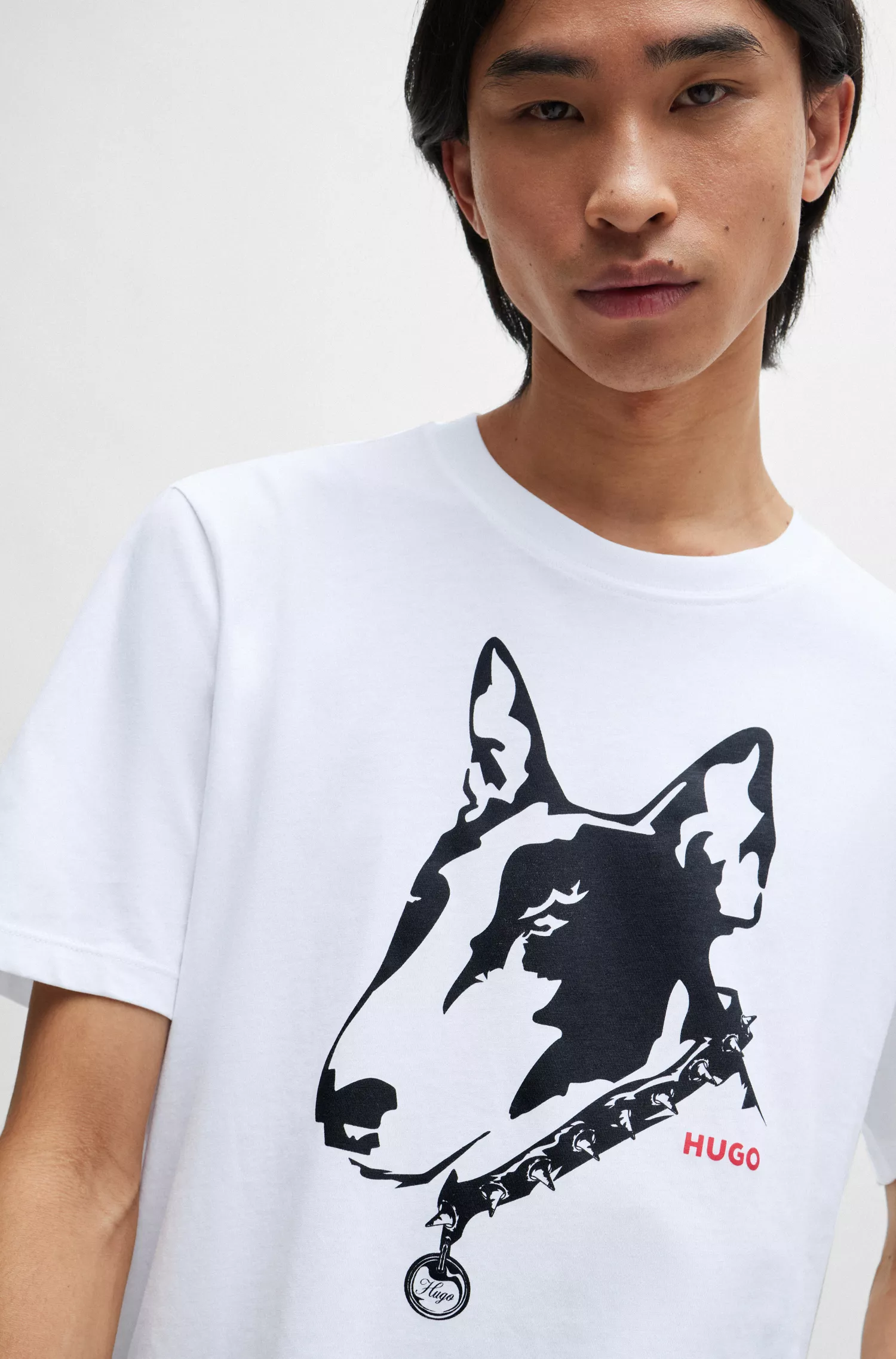 Camiseta HUGO vermelha em malha de algodão com estampa de cachorro