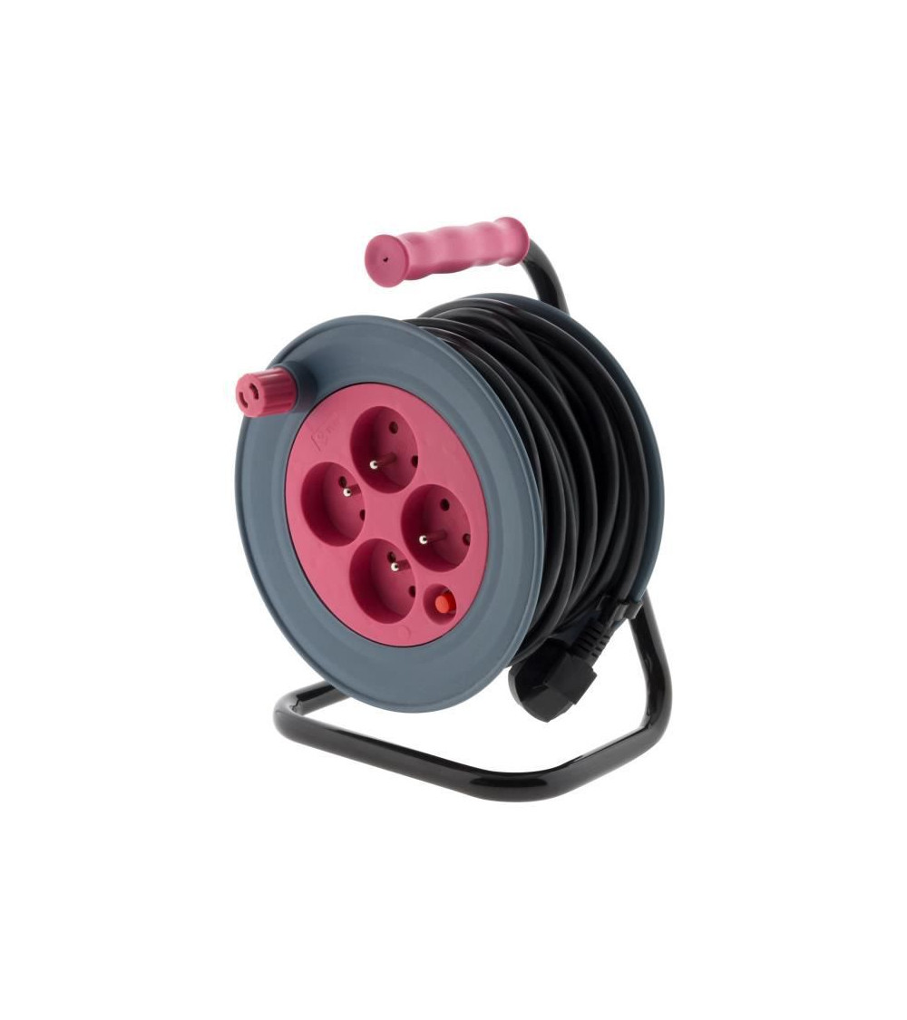 Enrouleur ménager - 4 prises 2p+t - 3g1 mm² - 15 m - rose