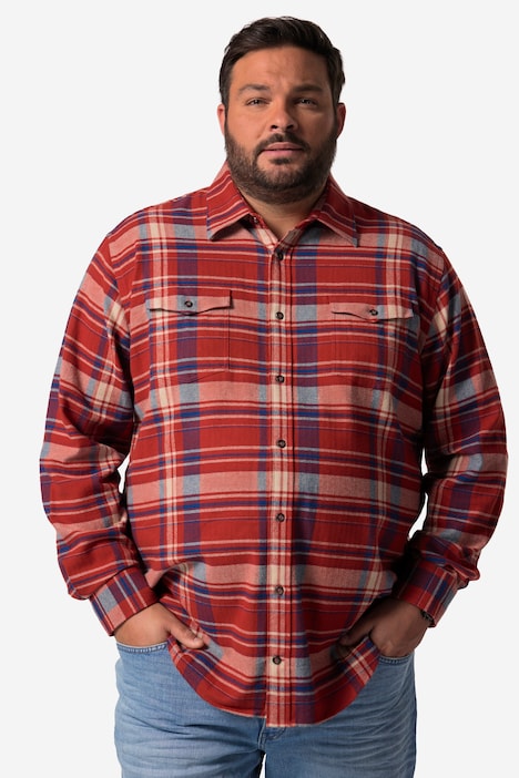 John F. Gee Karo-Flanellhemd, Langarm, Kentkragen, Modern Fit, bis 8 XL