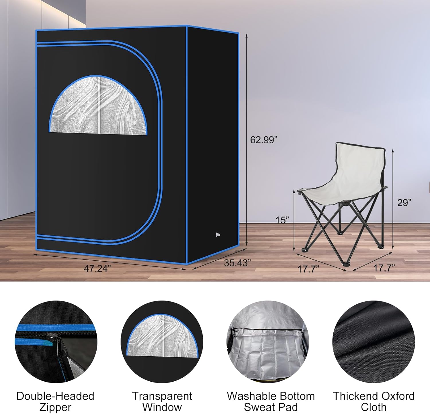2 Personen Tragbares Dampfsaunazelt, Oversize Home Sauna Box mit 2 faltbaren Stühlen, Full Size Saunas Spa für Detox & Entspannung (120.0 cm x 90.0 cm x 160.0 cm, ohne Dampfgarer)