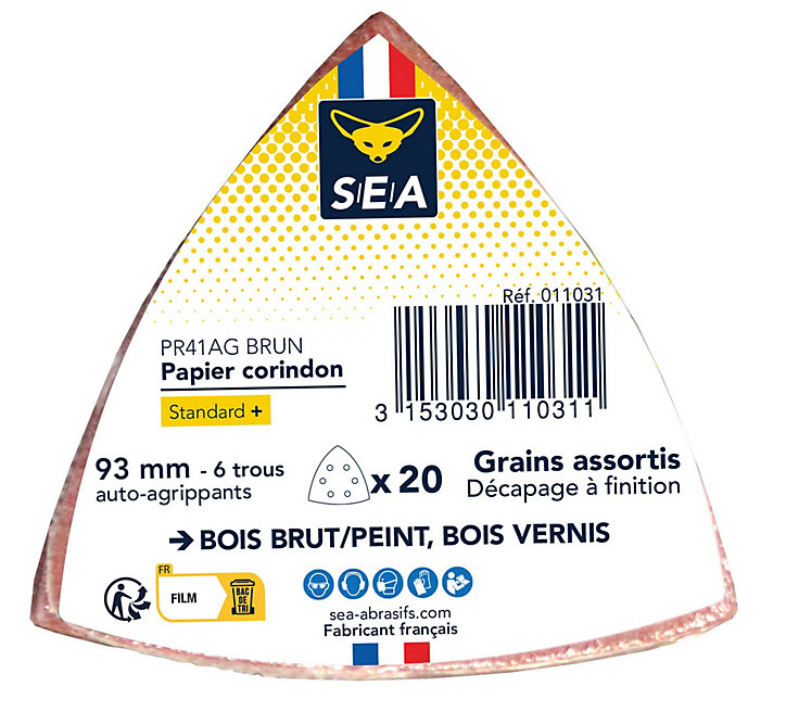 Papier abrasif corindon delta 100 x 175 mm grain 40/80/120, lot de 20