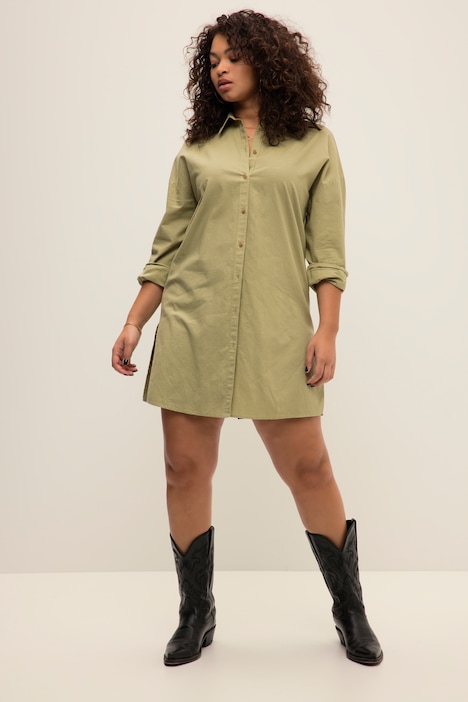 Leinenmix-Hemd, oversized, Hemdkragen, Langarm