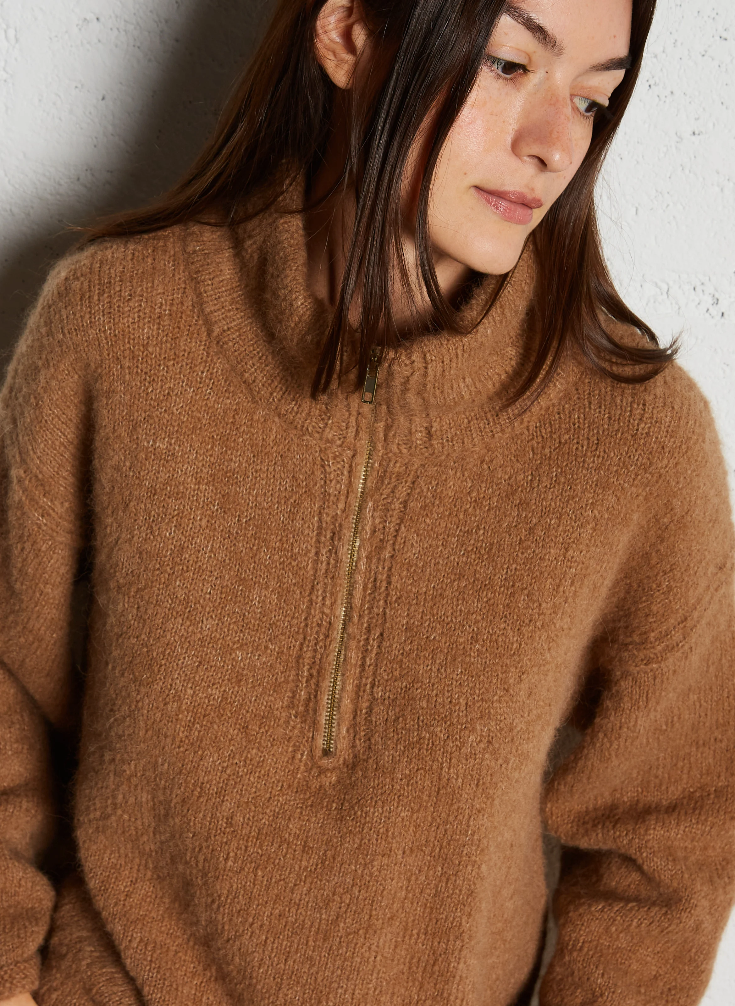 MARIE - Pull col camionneur en alpaga mélangée | Beige
