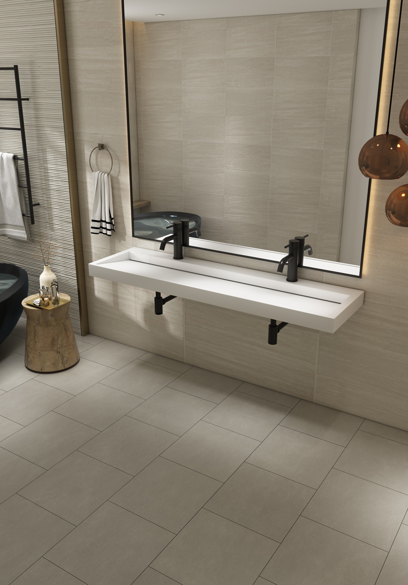 Saniclear Hoya solid surface wastafel 140x45,5cm met 2 kraangaten mat wit
