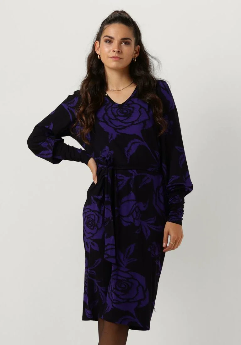 JANSEN AMSTERDAM paarse jansen amsterdam mini jurk vbf501 jersey print dress with v-neck