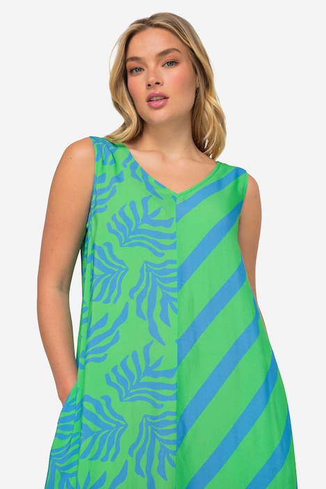 Kleid, A-Line, Print-Mix, V-Ausschnitt, ärmellos