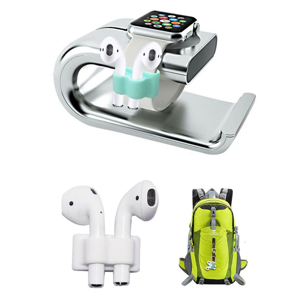 5in1 AirPods Pro Silikon Schutzhülle   Watch Halterung   Karabinerhaken   Straps   Ohrbügel - Rosa (Matt)