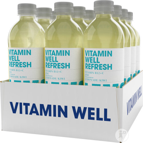 Vitamin Well Refresh Vitamine B12+C+Zinc Boisson Rafraîchissante Gout Kiwi/Citron 12x500ml