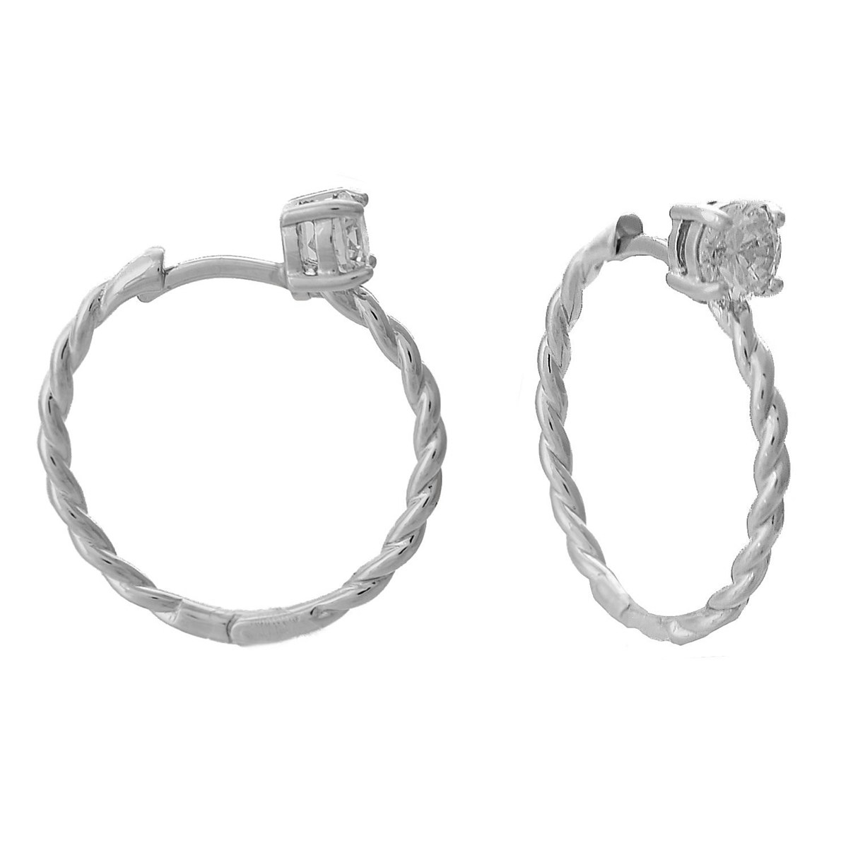 Boucles d'oreilles créole torsadée oxyde de zirconium Argent 925 Rhodié