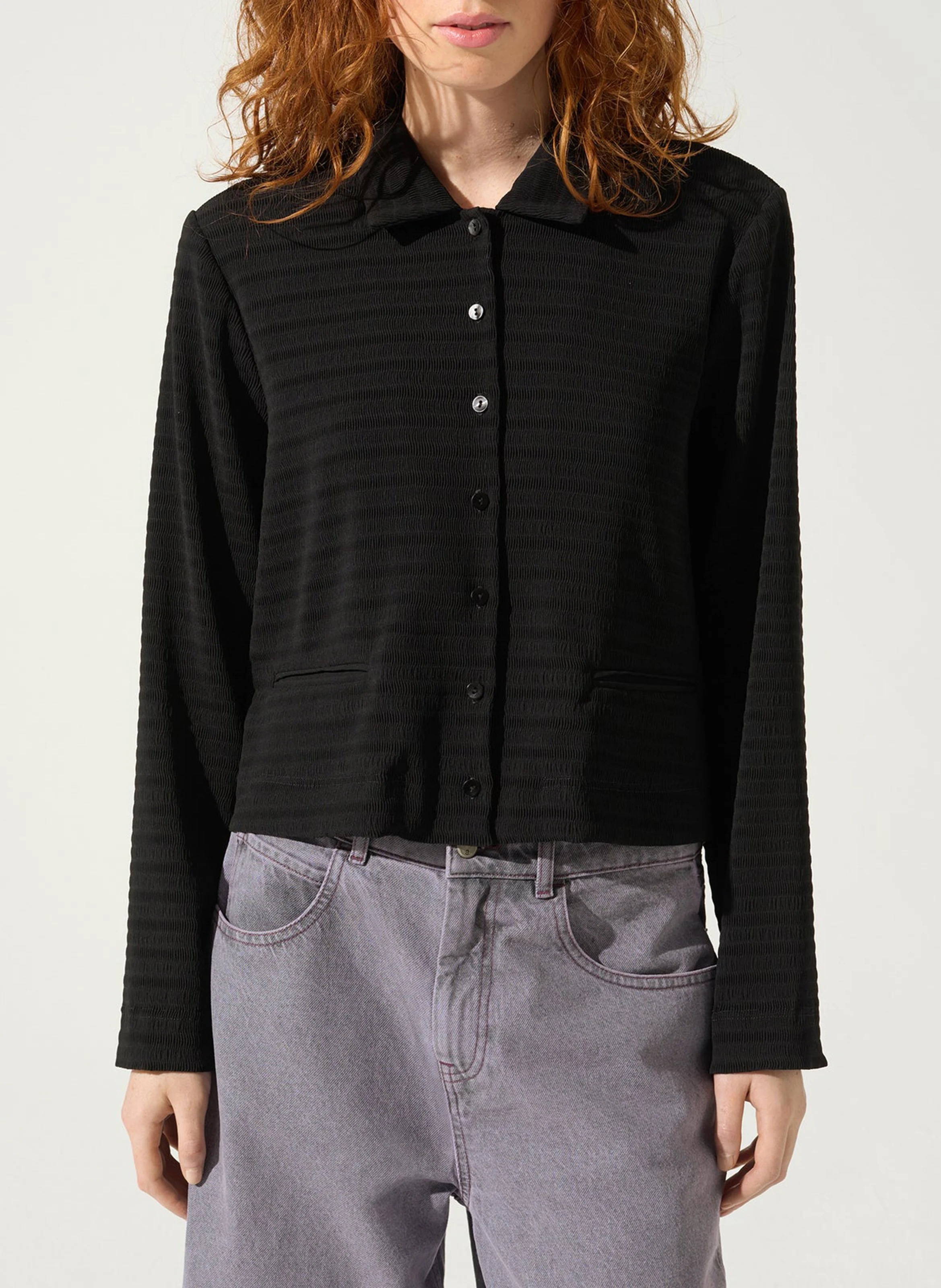Chemise courte carrée | Noir