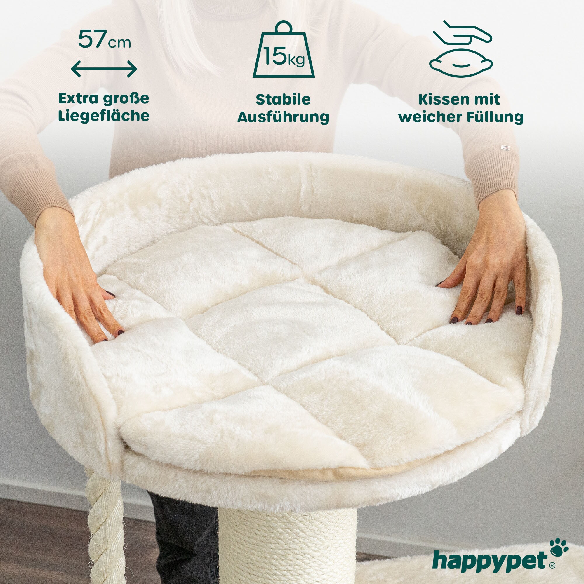 HAPPYPET Kratzbaum große Katzen 18 cm Stämme Katzenbaum 120 cm | Creme