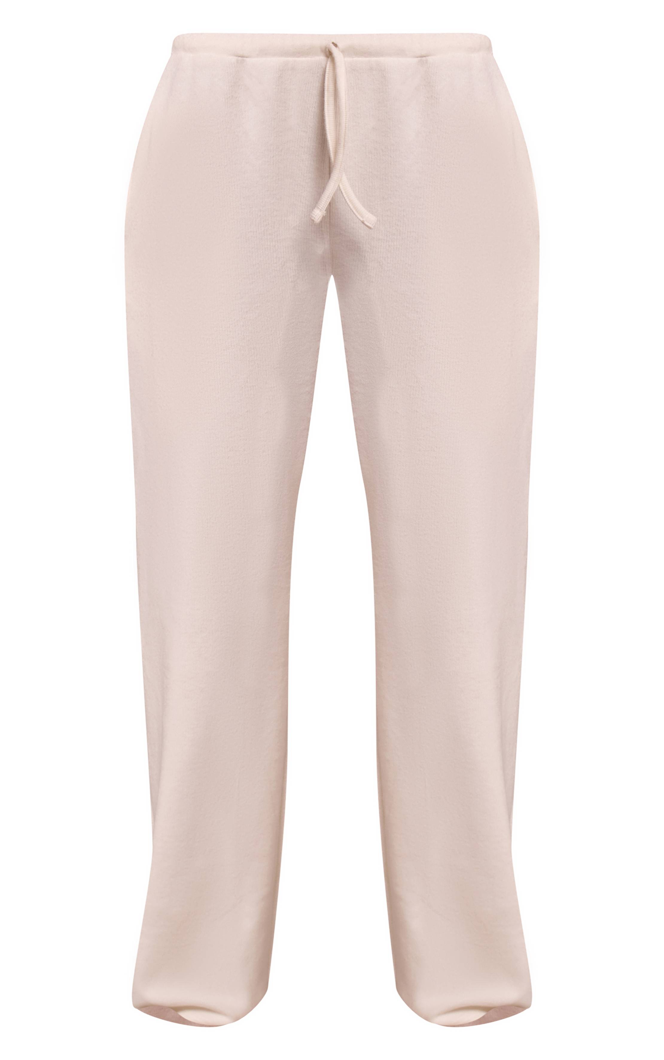 Crème Pantalon Droit En Maille Côtelée