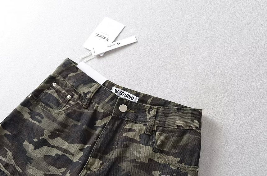 Osion - Hoge taille camouflage print potlood denim skort