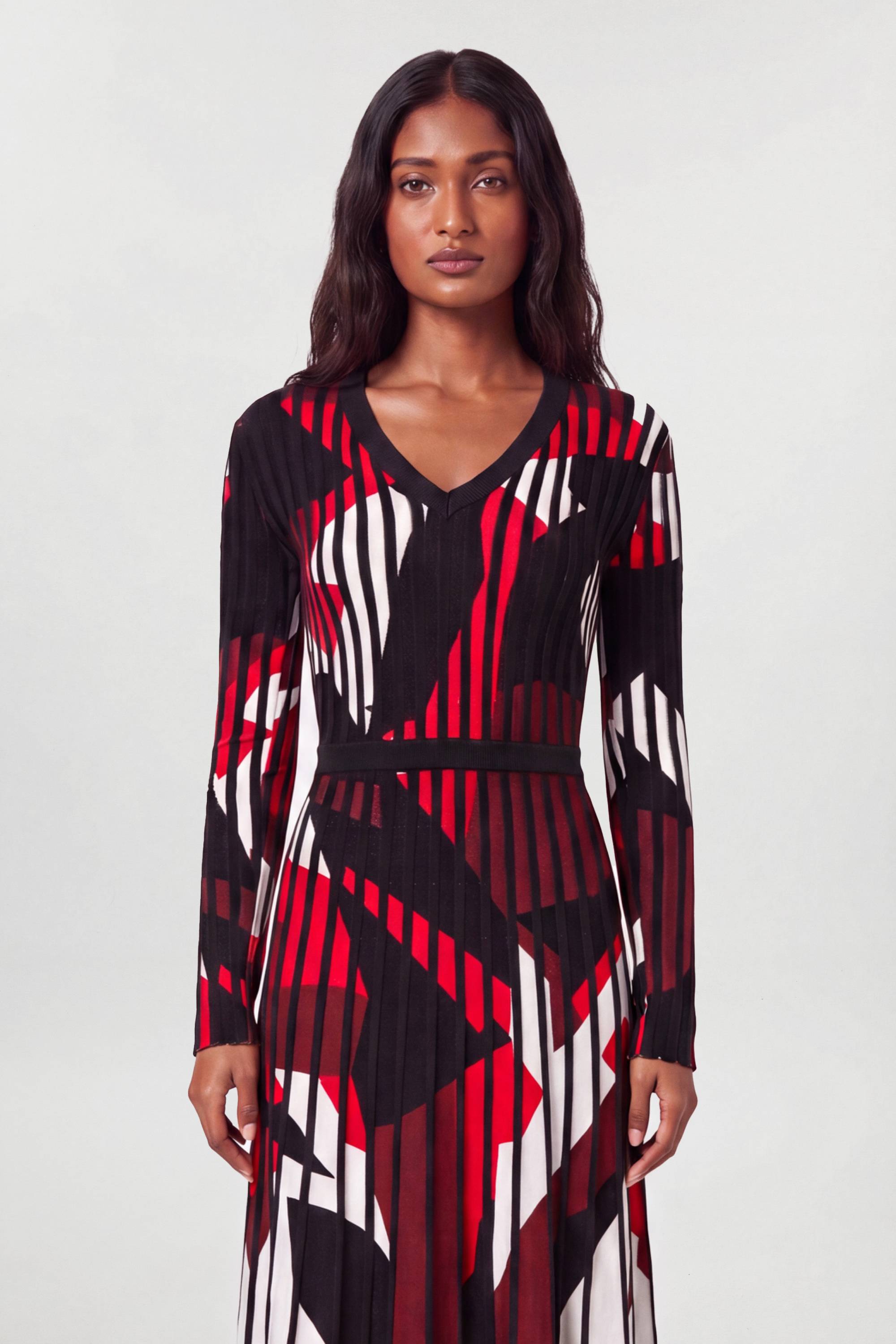 KarenMillen Robe Mi-Longue Évasée en Maille Jacquard Zèbre
