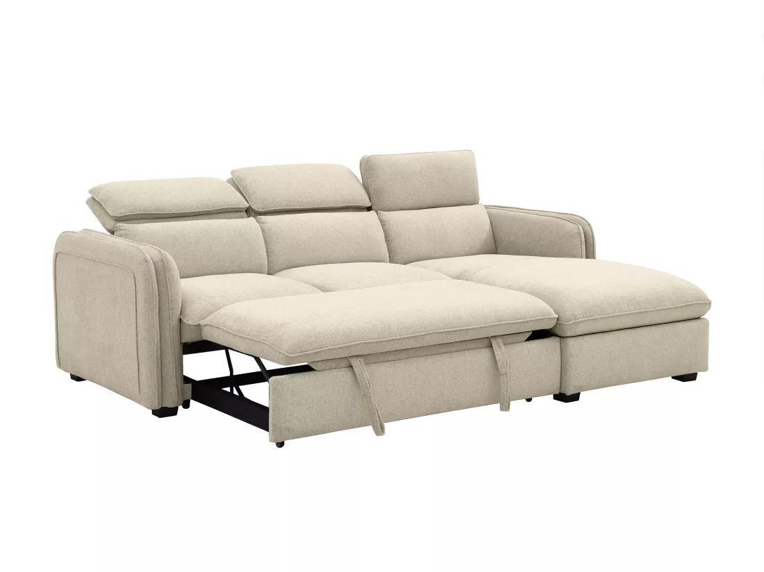 Canapé d'angle droit convertible en tissu beige ORELANA