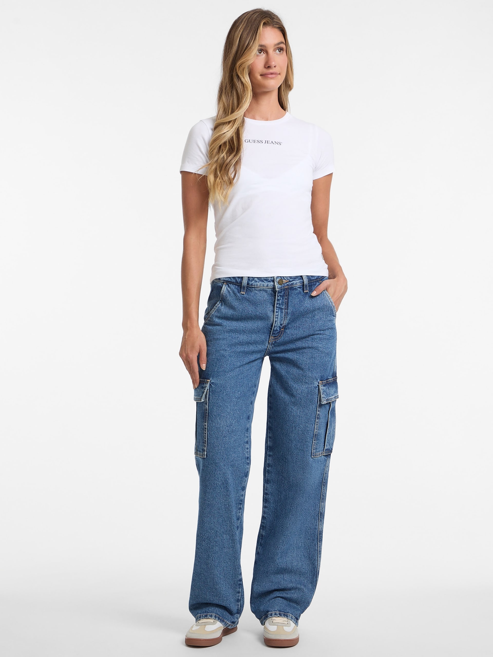 Calça jeans cargo reta G10