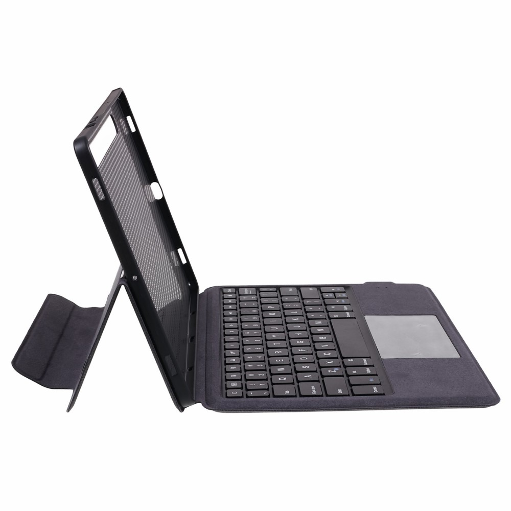 Samsung Galaxy Tab S10 FE / Tab S9 FE / Tab S9 Leder Tasche mit Bluetooth Tastatur   Touch Pad und S Pen Halter (QWERTY) - Schwarz