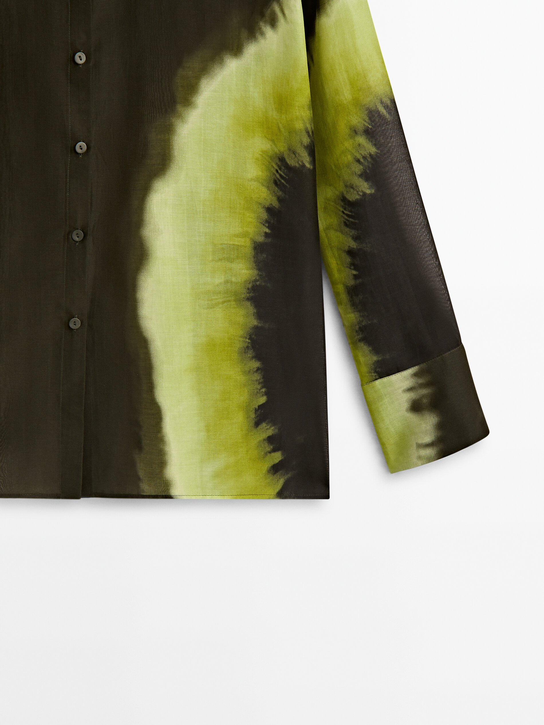 Camisa estampada em mistura de algodão e seda - VERDE