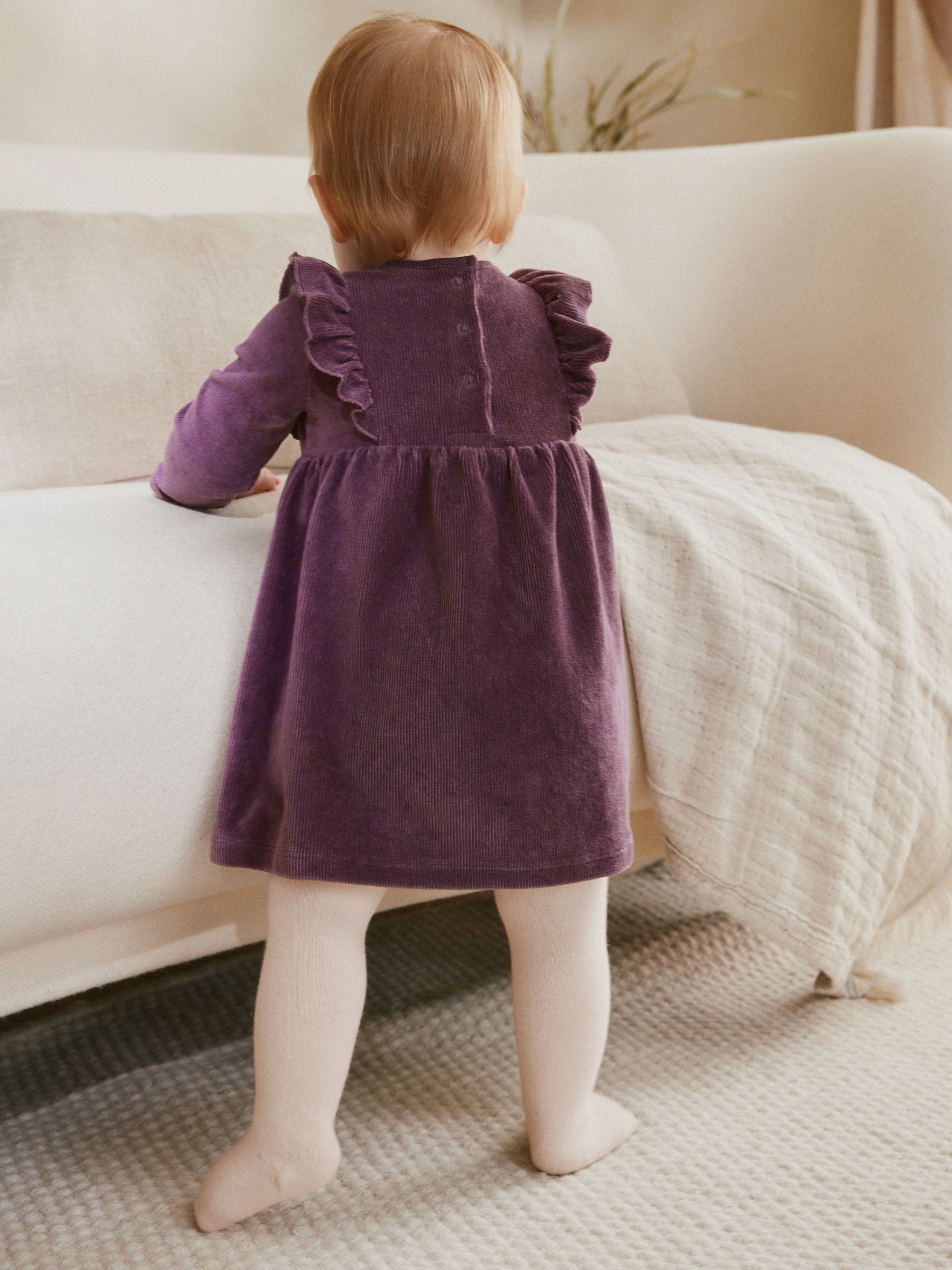 Paars - 2 -delige Baby Set van velours Jurk met Lange mouwen en Panty''s (0mnd-2jr)